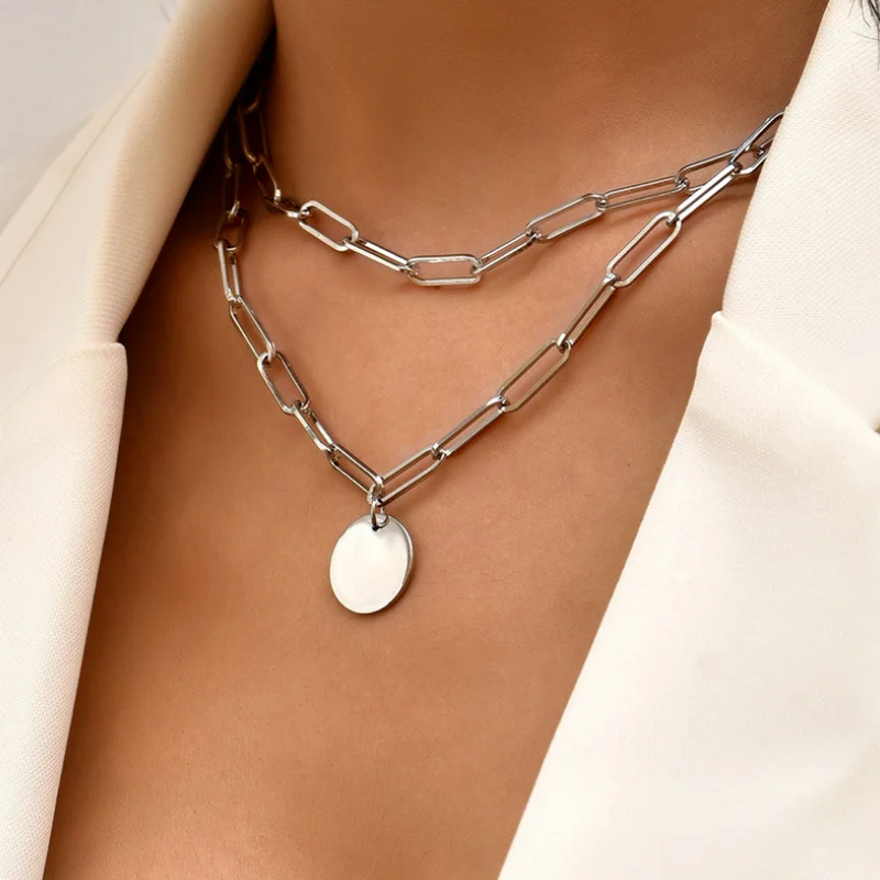 

Fashione Multilayer Necklaces for Women Girl Gold Disc Pendant Jewelry Accessories