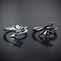 black and white couple retro evil wing ring ladies men couple wedding open ring angel wing version punk ring party jewelry