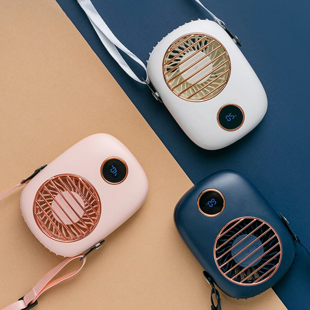 

Portable Bladeless Hanging Neck Digital Fan Silent Summer 3 Gears Adjustable Travel Hands Free Personal Desktop Cooling Fan