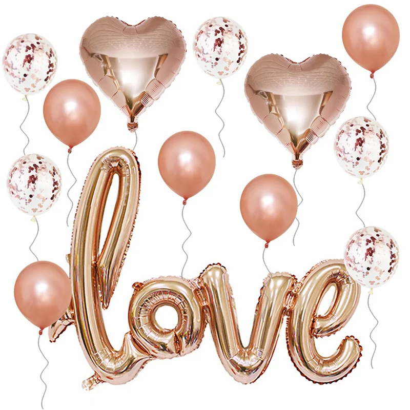

13 Pcs/Set Romantic Wedding I Love You Heart Foil Balloons Valentine Day Birthday Party Decorations Latex Globos Supplies