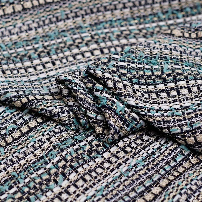 Pearlsilk зеленая белая шерстяная твидовая ткань Женская Осенняя Куртка Костюм