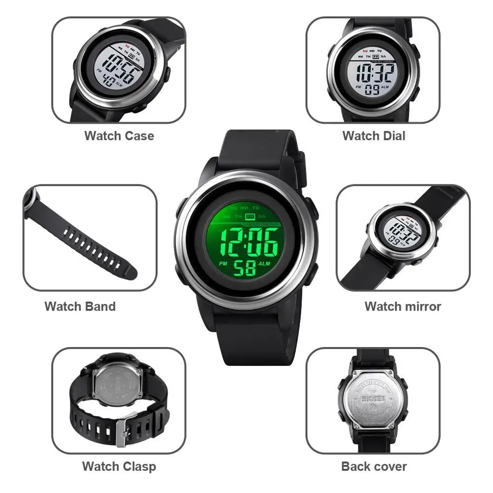 

SKMEI LED Light Digital Men Sport Watches Military Chronograph Alarm Clock 5Bar Waterproof Wristwatch Relogio Masculino 1594