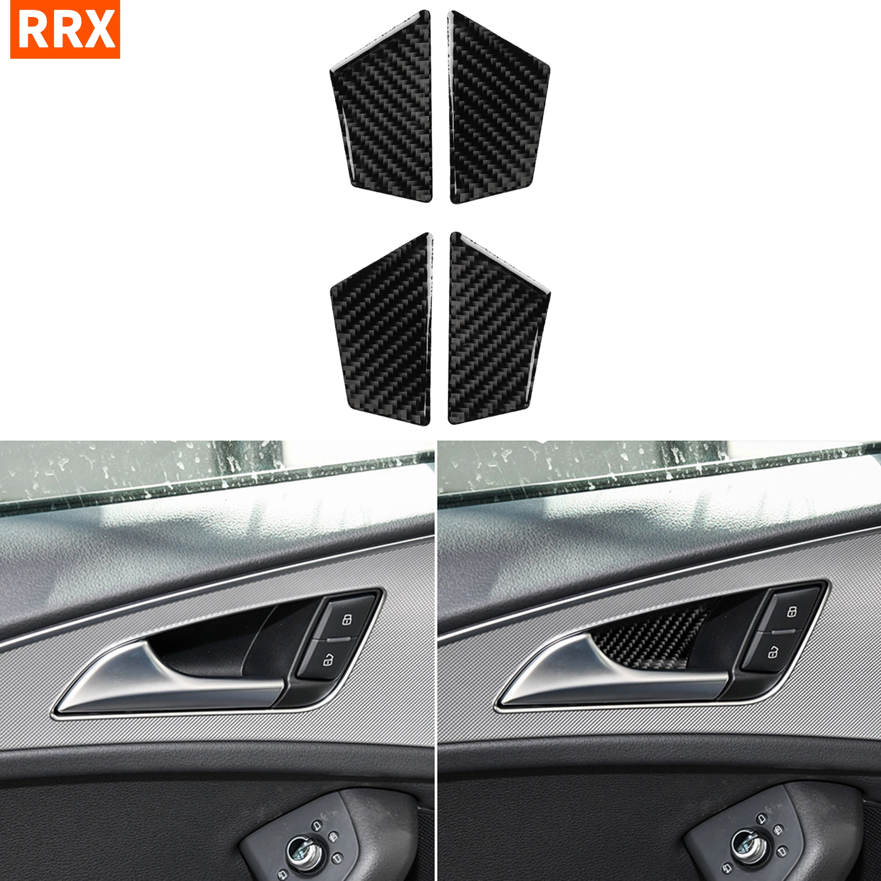 

For Audi A6 S6 C7 A7 S7 4G8 2012-2018 4Pcs Car Accessories Carbon Fiber Interior Door Bolw Handle Panel Cover Trim Sticker