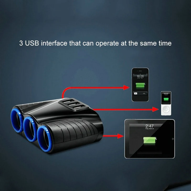 Автомобильный прикуриватель 12-24 В 3 гнезда usb-порта 120 Вт разветвитель питания