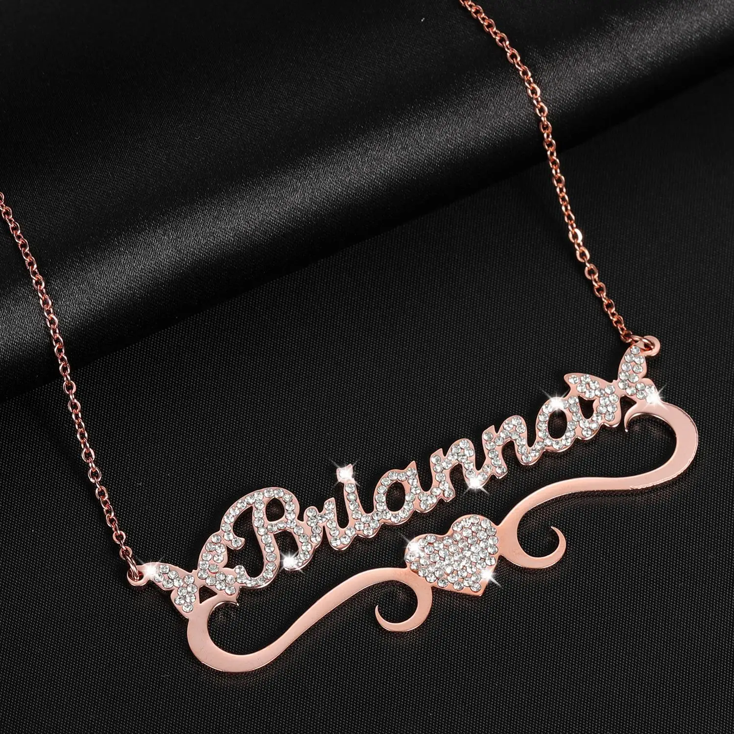 Customized Frosted Name Necklace Personalized Butterfly Heart Pendant  Stainless Steel Nameplate Chocker Jewelry For Women Gifts