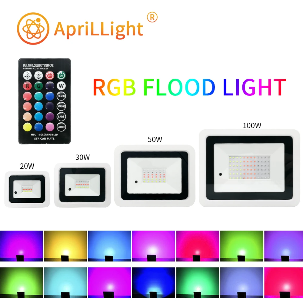 Rgb com Controle Holofote Refletor Remoto Colorido 20w 30w 50w 100w Ip68 220v – 110v Led Rgb