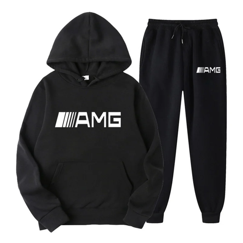 

2021 New AMG Brand Men's Gym Brand Clothing Sweat Suit Autumn Winter Sets Hoodie+Pants Two Pieces Casual Tracksuit Male Sportsw