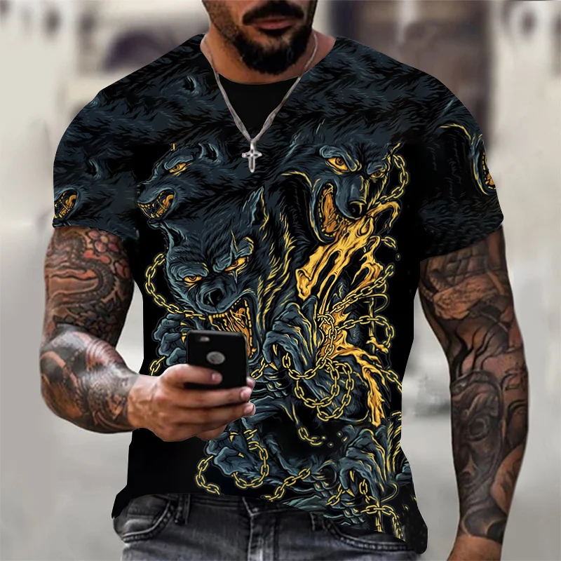 

New Wolf T-shirt 3D Print Summer T-shirt for Men Casual Cool Oversized Men Sports T-shirt O-approach Hip Hop Short Sleeve Tops