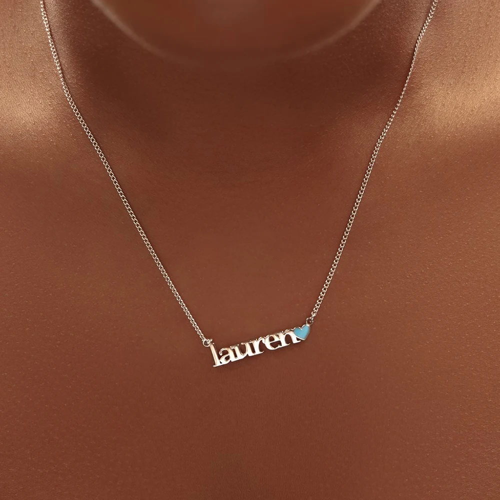 

Beauty Layer The Lowercase Block Enamel Heart Nameplate Necklace Fashion Lady Pendant Necklace Alloy Jewelry Wholesale