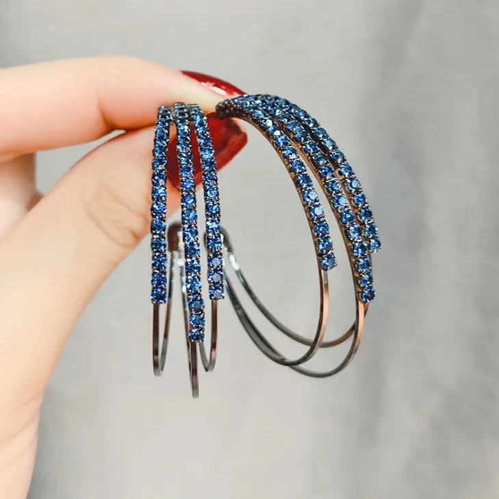 Модные Потрясающие стеклянные зеленые Синие стразы серьги-кольца с драгоценными