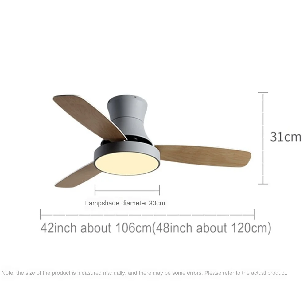 

48 Inch Celling Fan Light with remote control Low Floor Electric Fan Nordic Lamp Dining Living Room Wood Suction Ceiling Off