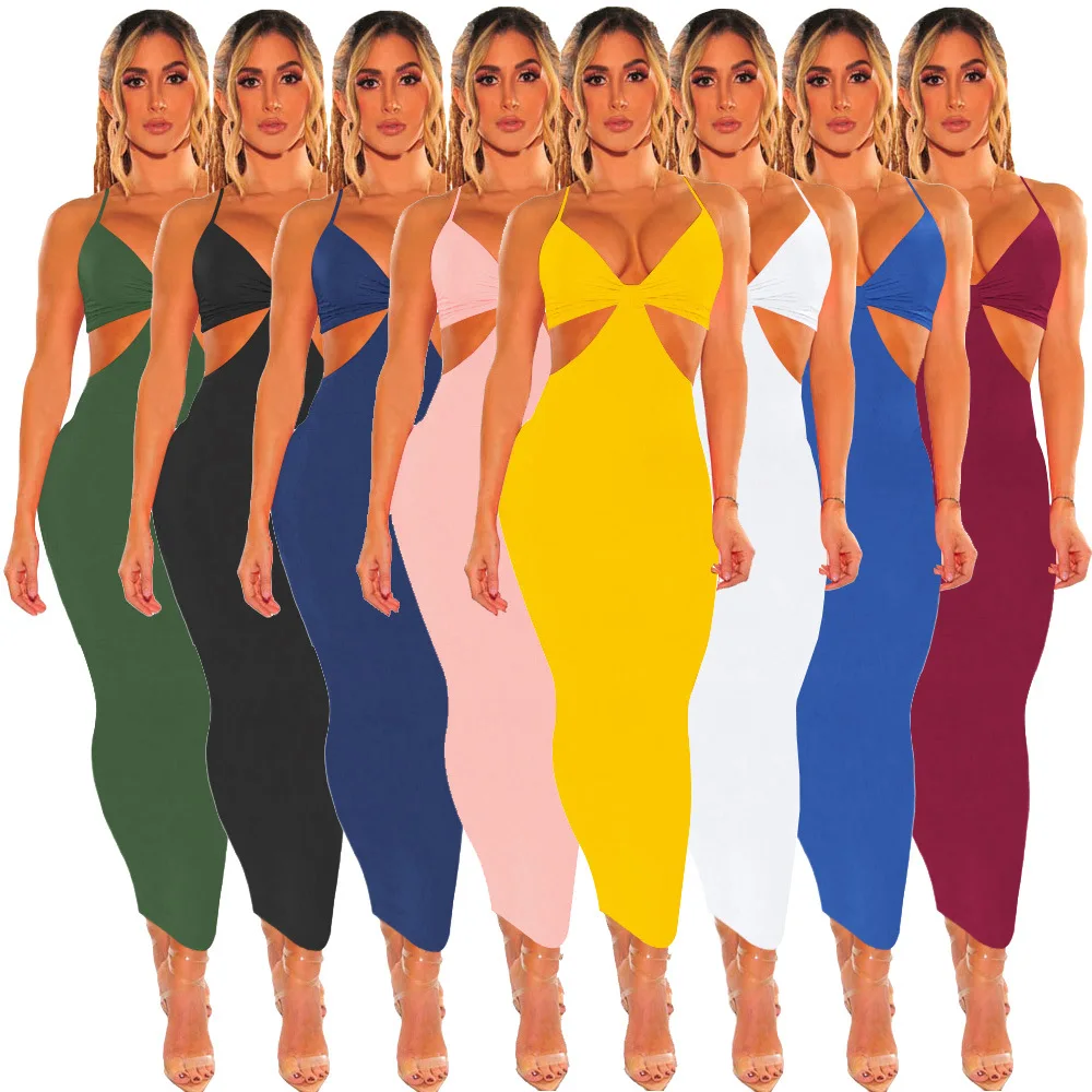 

Женский сарафан на бретелях-спагетти, однотонное облегающее платье-макси с открытой спиной, повседневная одежда для отпуска, лето 2021