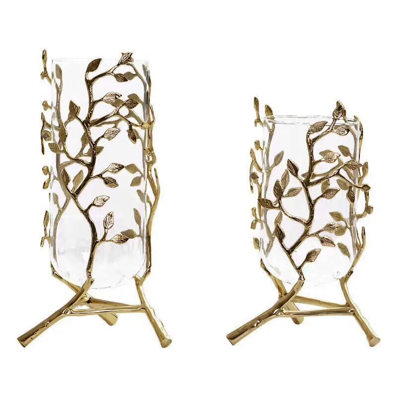 

Creative metal glass Golden leaves vine copper vase Hydroponics Flower arrangement expensive Modern home decoration wedding