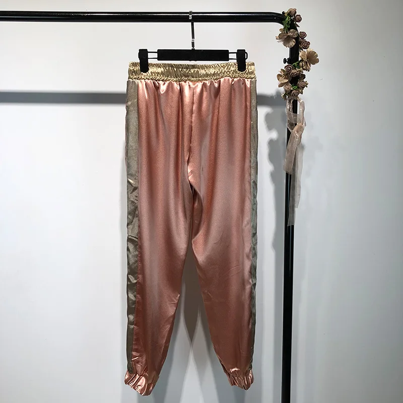 Gplus зимние повседневные брюки костюм женский спортивный пэчворк атласная куртка