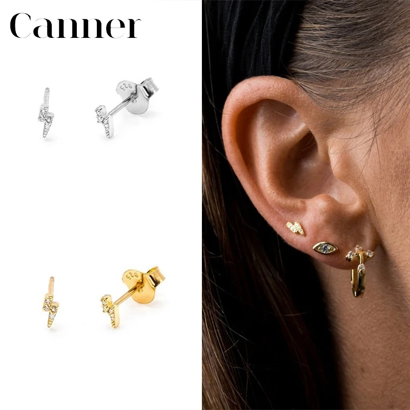 

2019 new Charming Thin Zircon Stud Earrings for Women 925 Sterling Silver Simple Geometric Earrings Wedding band Jewelry