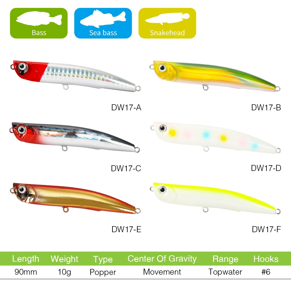 TSURINOYA 6PCS Floating Popper Pencil Hard Fishing Lures DW17 90mm 10g Topwater Wobblers Stickbait Saltwater Swimbait | Спорт и