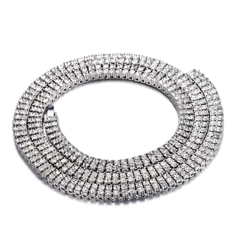 2 Row CZ Iced Out Rhinestone Bling Tennis Chain Necklace Choker Micro Pave Cubic Zircon Copper Gold Filled 30inch Hip Hop | Украшения и