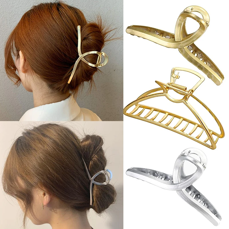 

Women Elegant Gold Silver Hollow Geometric Metal Hair Claw Vintage Hair Clips Headband Hairpin Ponytail Claws Hair Accessories