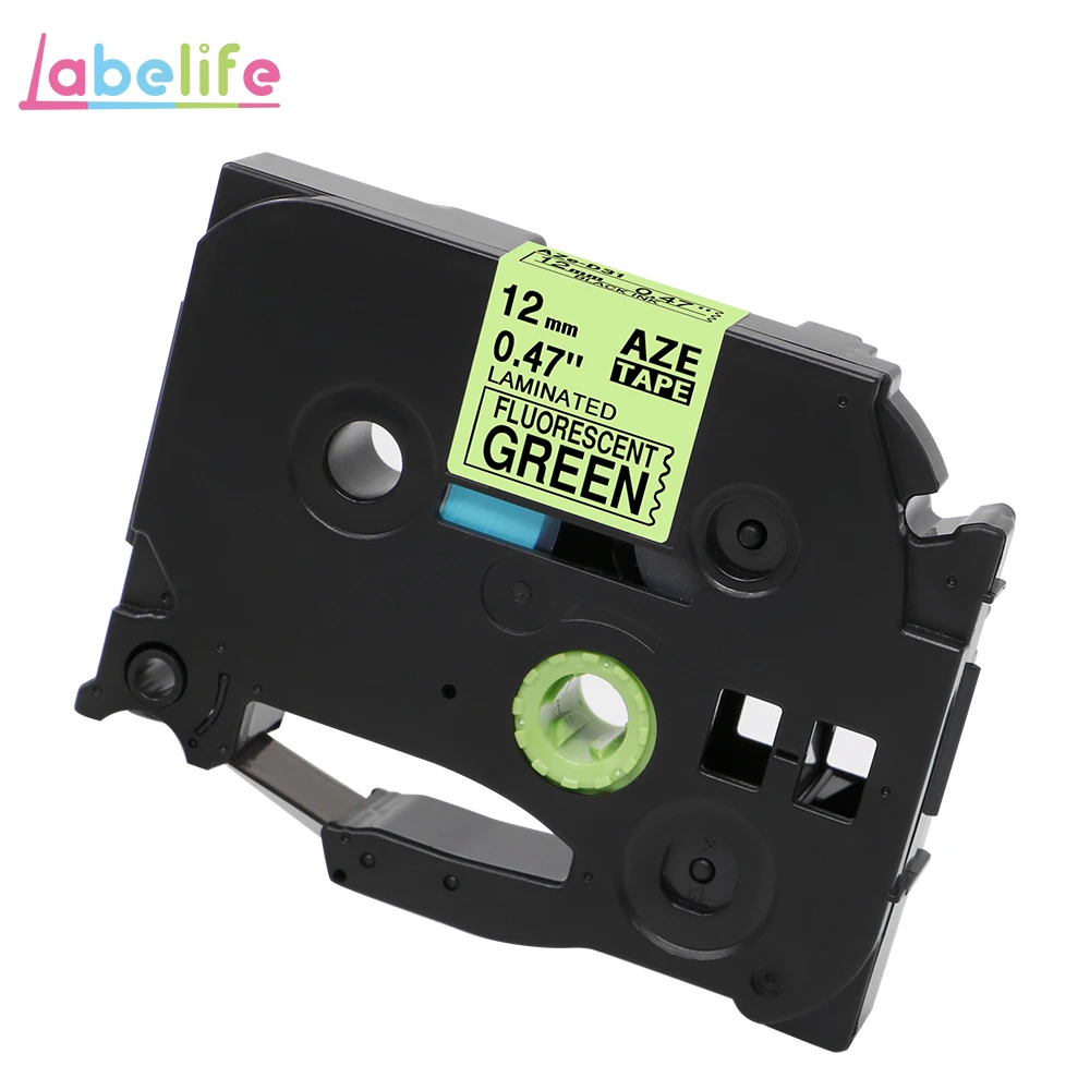 Labelife, 1 шт., 12 мм, матовые бумажные ленты TZe MQP35 TZe M31, белые, ягодно-розовые, совместимые с Brother PTouch, для изготовления этикеток, PT-D210 - Цвет: Fluorescent Green