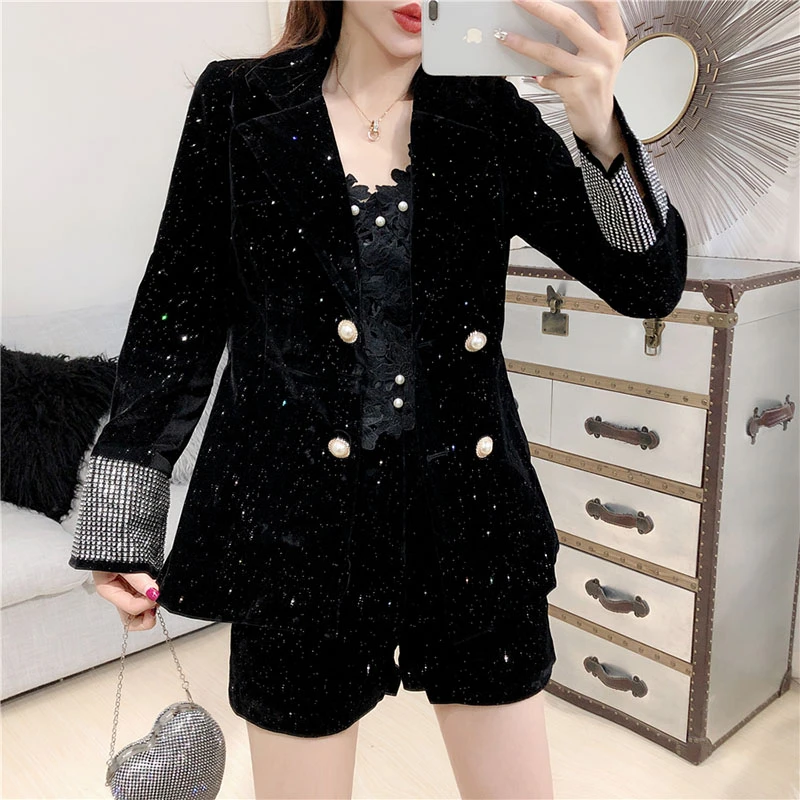 2020 осенне-зимний элегантный офисный костюм из 3 предметов бархатный блейзер для