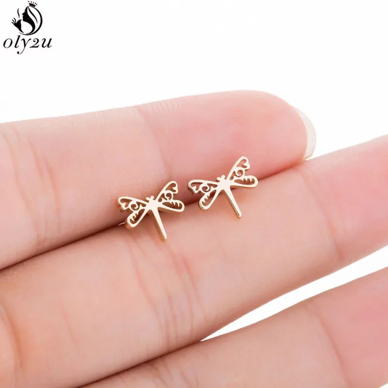 Oly2u серьга Boho 2019 Симпатичные стрекозы форма из нержавеющей стали серьги гвоздики