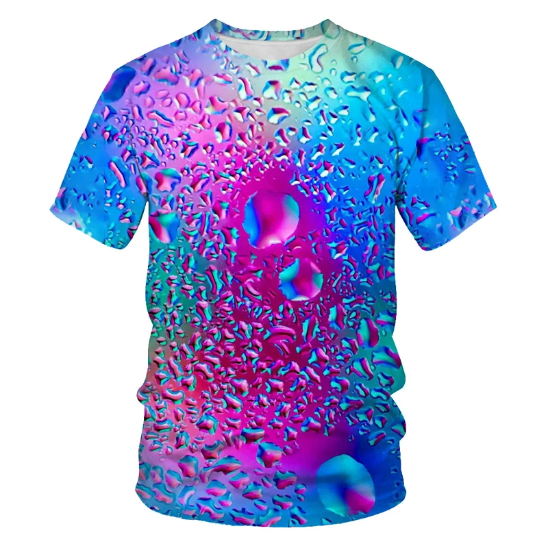 

Simple style water drop ice cube 3D printing fashion casual T-shirt for men and women loose O-neck short-sleeved personality