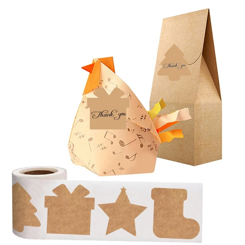 

300Pcs/Roll Retro Kraft Paper Sealing Stickers Roll Classic Xmas Package Decorative Adhesive Tag Roll Wrapping Labels