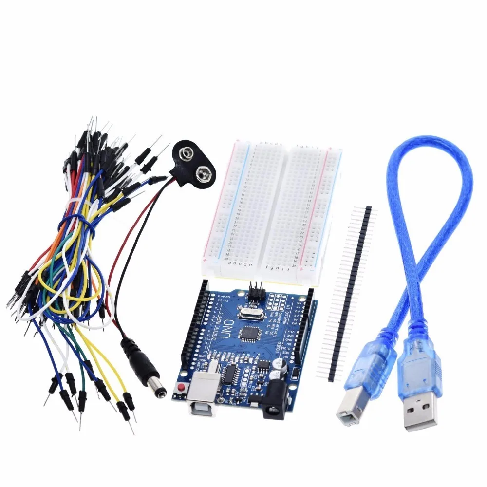ShengYang стартовый комплект для arduino Uno R3-комплект из 5 предметов: Uno R3 макетная плата Перемычка провода USB кабель и 9 в разъем батареи