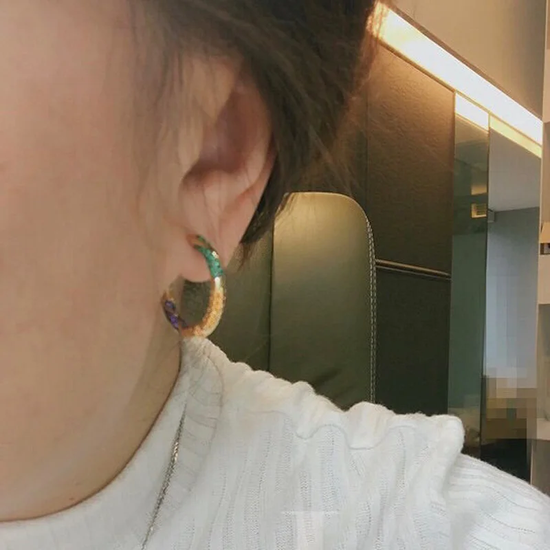 Модный шарм копия 1:1 желтый разноцветный обруч серьги с полосками женские