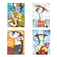 diy woman saxophone art style square diamond painting colorful handmade cross stitch embroidery mosaic home room wall decor
