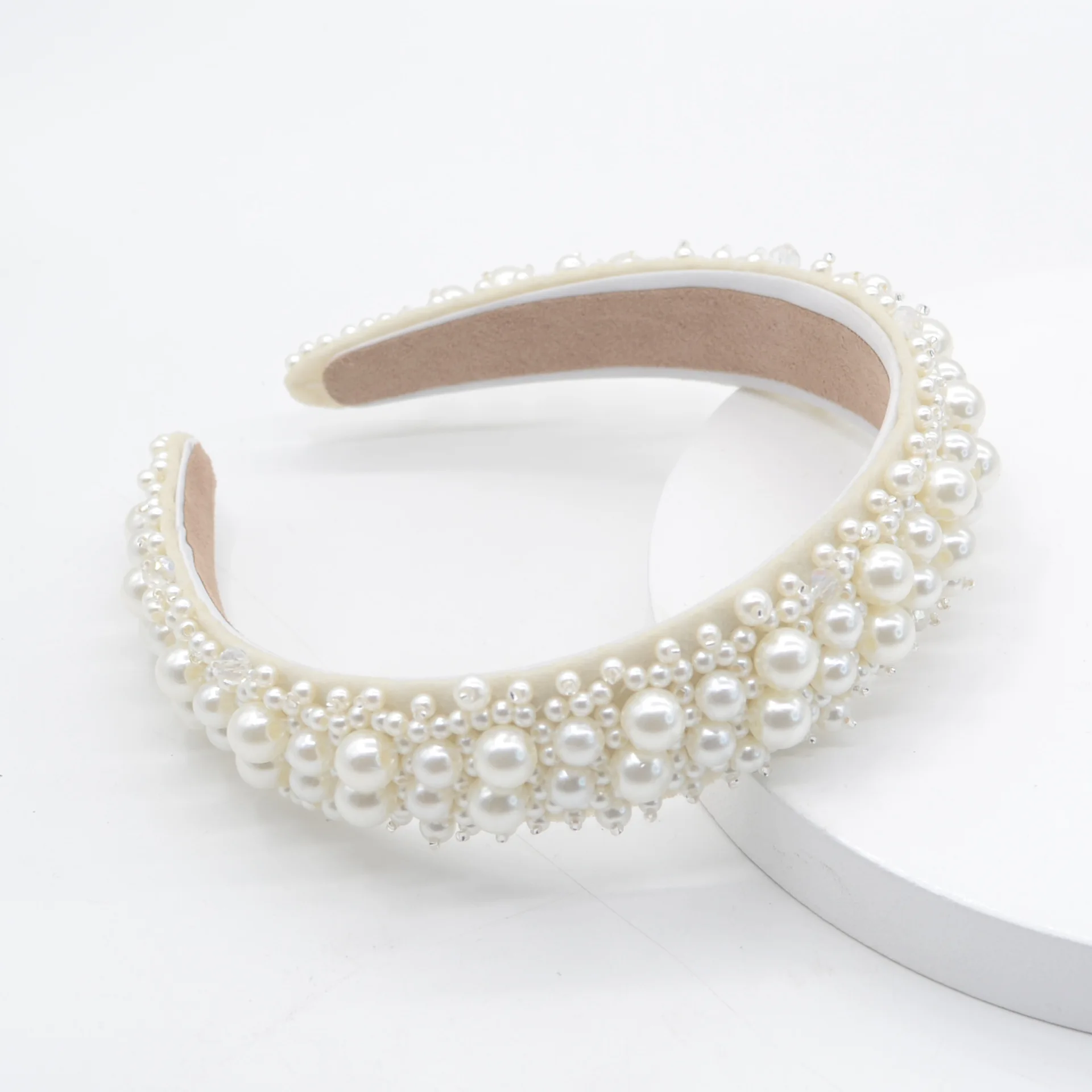 

JOLORYM Women Pearls Rhinestone Baroque Headdress Trendy Sponge Crown Hairband Hair Accessory Wide Headband FG-YL-034