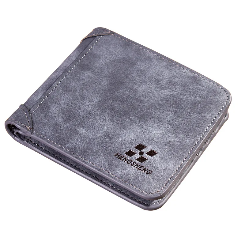 

New Men's Wallet Short Frosted Leather Wallet Retro Three Fold Vertical Wallet Youth Korean Multi-card Wallet 2021 Men Fashion