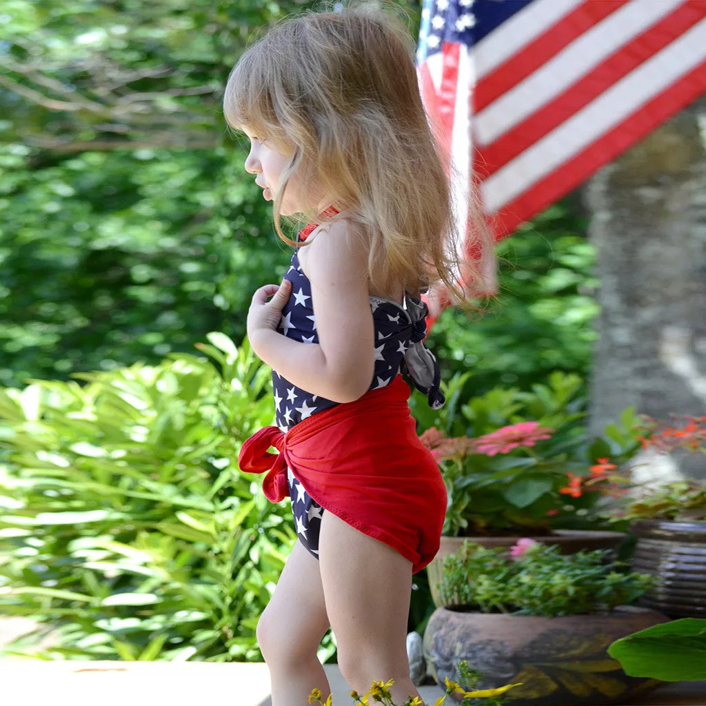 Купальник на бретельках со звездами для маленьких девочек 4 июля купальник с