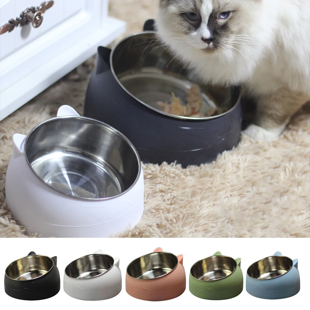

Pet Bowls Cat Dog Bowl Oblique Mouth Pet Stainless Steel Pet Food Bowls Cat Double Bowl Protects Cervical Spine Oblique Mouth