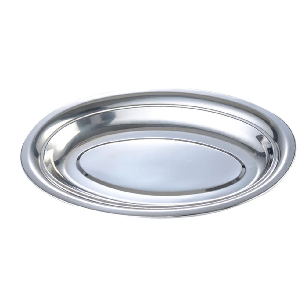 

Non Magnetic Stainless Steel Plate Deepen Oval Plate Steamed Vermicelli Ordinary Shallow Dish 28cm Fish Dish (Silver)