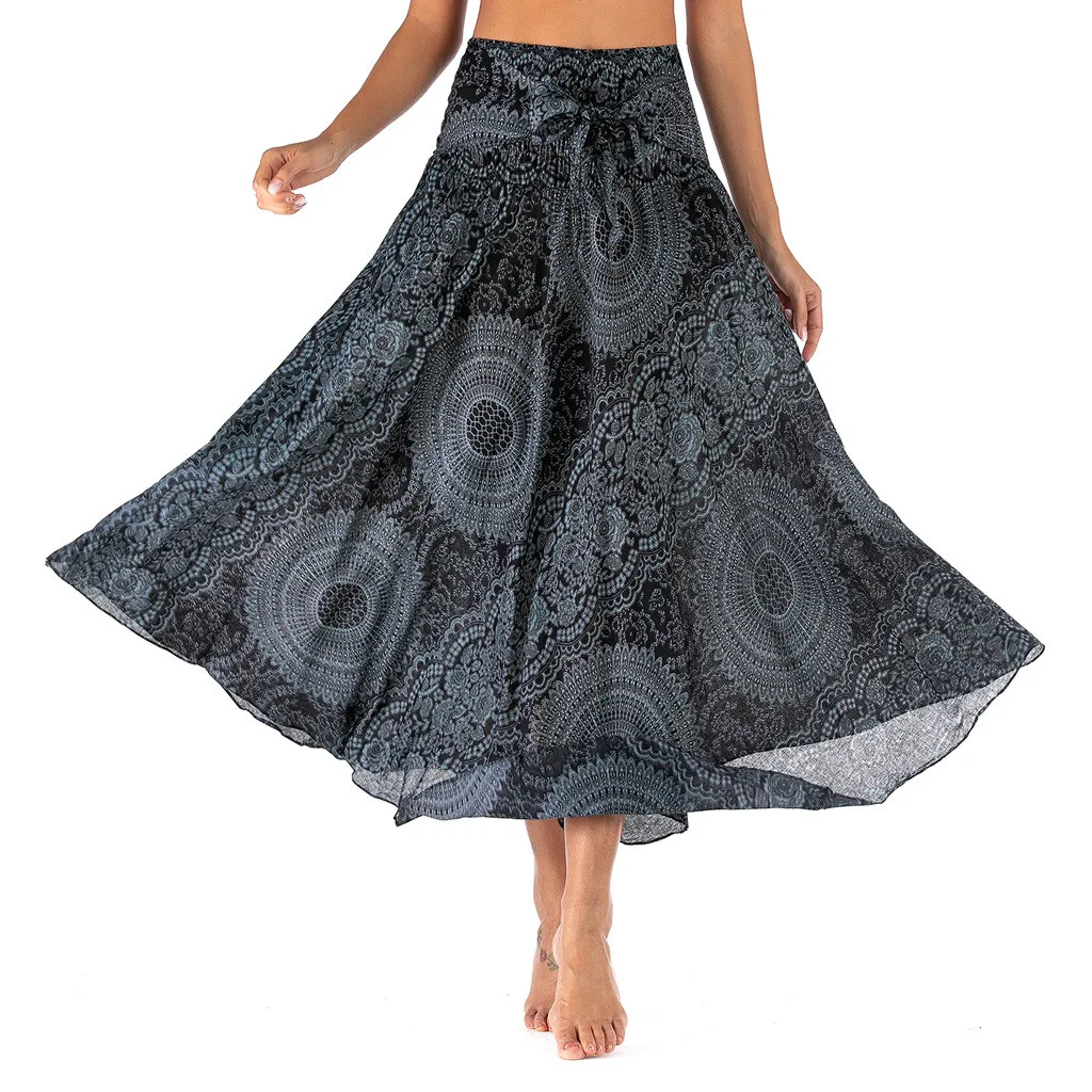 

Women Long Hippie Bohemian Gypsy Boho Flowers Elastic Waist Floral Halter Skirt faldas largas Elegant Female Bottom Streetwear