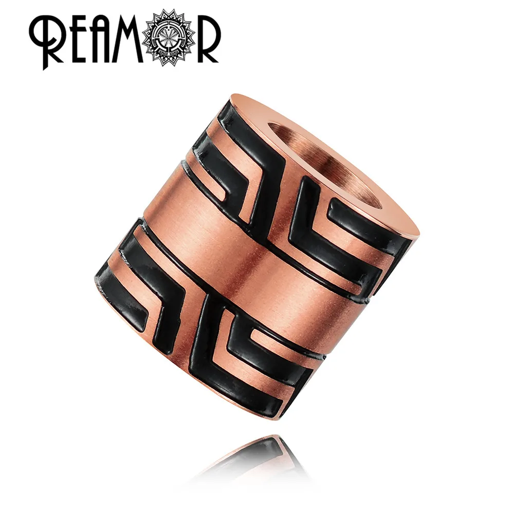 Rose Gold REAMOR 5 шт./лот бусины из черного и синего золота 316l из нержавеющей стали с большим отверстием, разноцветные Круглые бусины для изготовления ювелирных изделий - Цвет: Rose Gold
