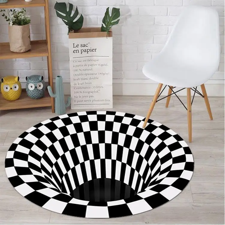 

Round 3D Black and White Trap Printed Carpet Illusion Visual Carpet Living Room Bedroom Table Carpet