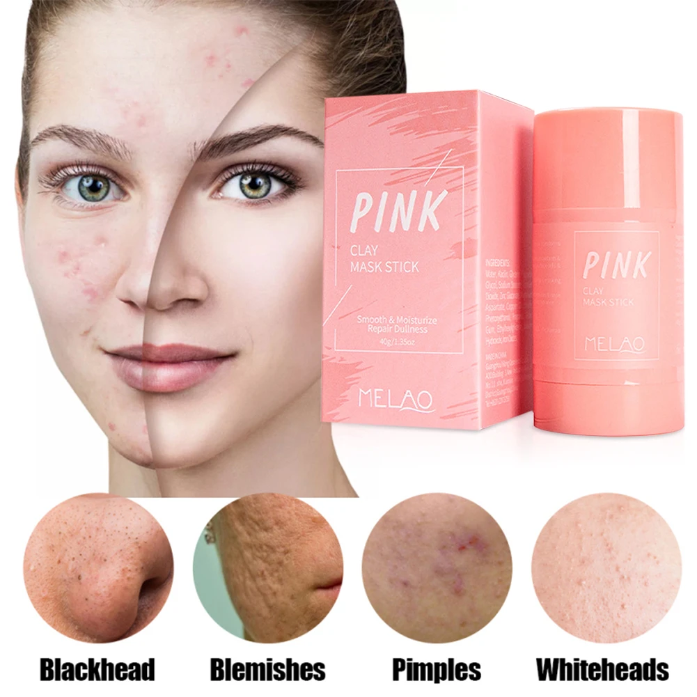 

Pink Purifying Clay Stick Mask Face Moisturizes Oil Control Deep Clean Pore Blackhead Remover Acne Deep Cleansing