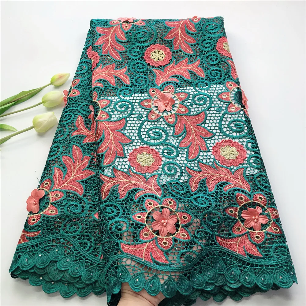 

5 Yard 3D Flower Bead Top Class Guipure Lace Very Soft African Cord Fabric Neat Embroidery Nigerian Ghana Dubai Celebration Wear