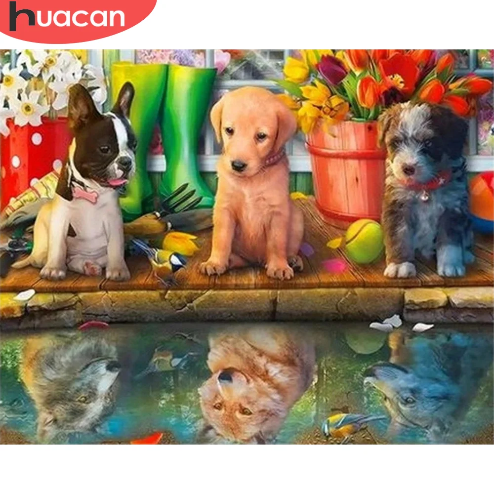

HUACAN краска по номеру собака Рисование животных на холсте Ручная Краска ed краска ing Art подарок DIY картинки по номеру волк наборы домашний деко...