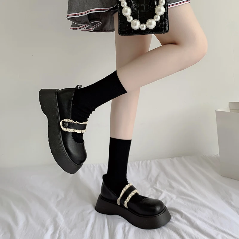 

Japanese Platform Jk Loli Pu Heels 5cm Shoes Female Student Lolita Shoe Mary Jane Anime Goth Sweet Girls Feminine Cosplay Gothic