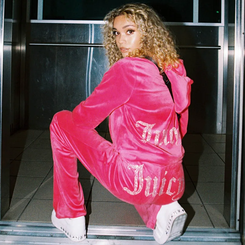 

Спортивный костюм Velevt из двух предметов, укороченная куртка с капюшоном и брюки-Джоггеры со стразами, одежда для улицы, Y2K, спортивные костюм...