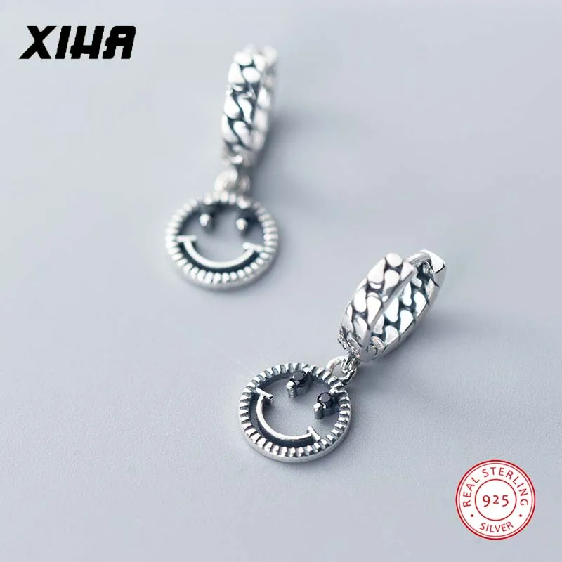 Винтаж Счастливый смайлик серьги в виде лица Абстрактная живопись для девочек 925