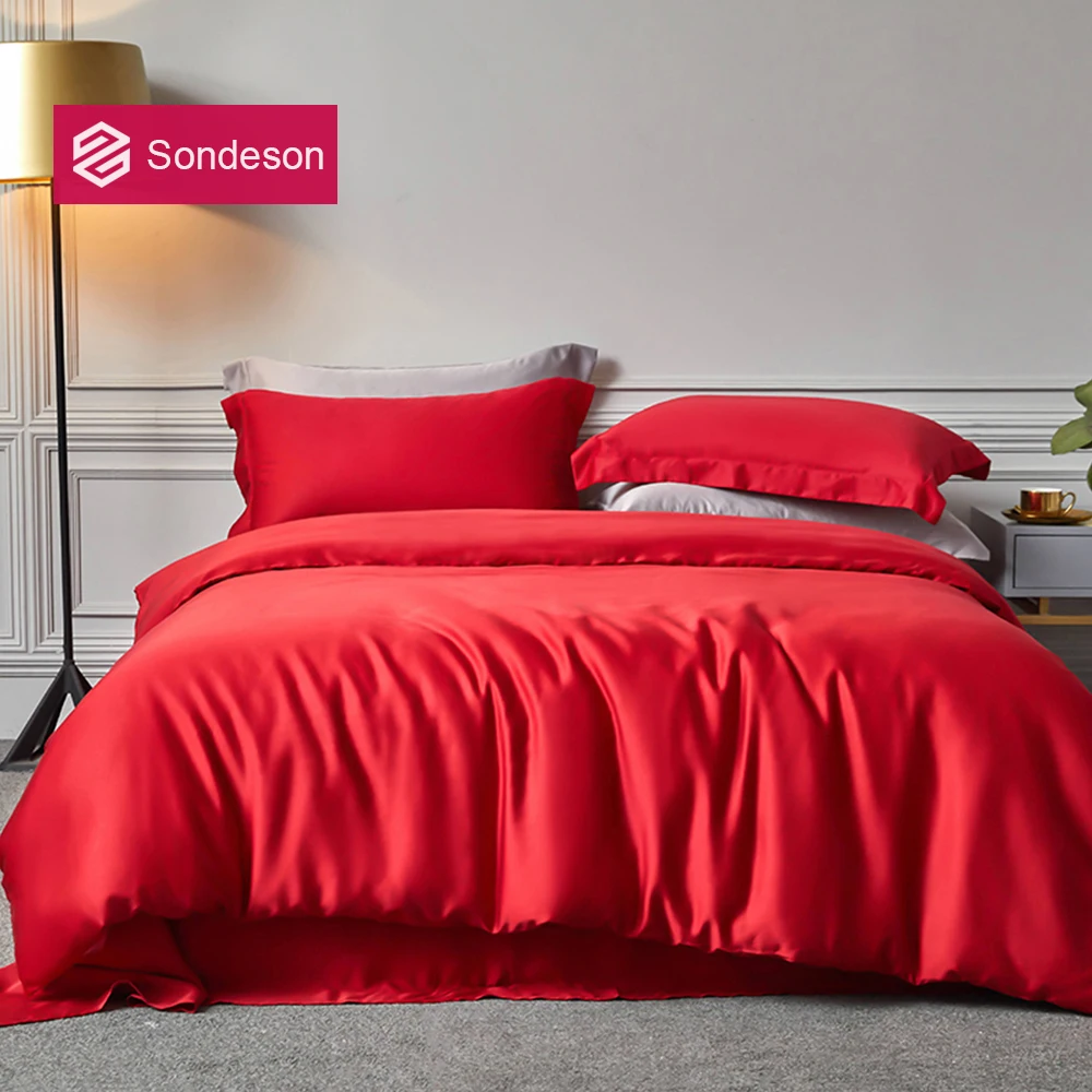 

Sondeson Women Noble Red 100% Silk Bedding Set 25 Momme Silk Healthy Luxury Duvet Cover Set Pillowcase Queen King Quilt Cover