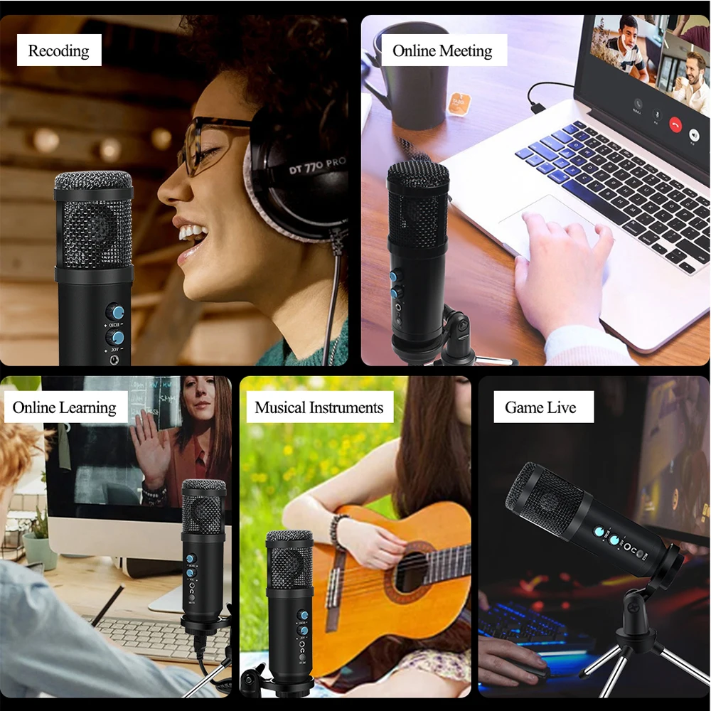 

USB Microphone Professional Condenser Microphone Kit Cardioid Studio Recording Microphone Karaoke Microphone for Computer Podcas