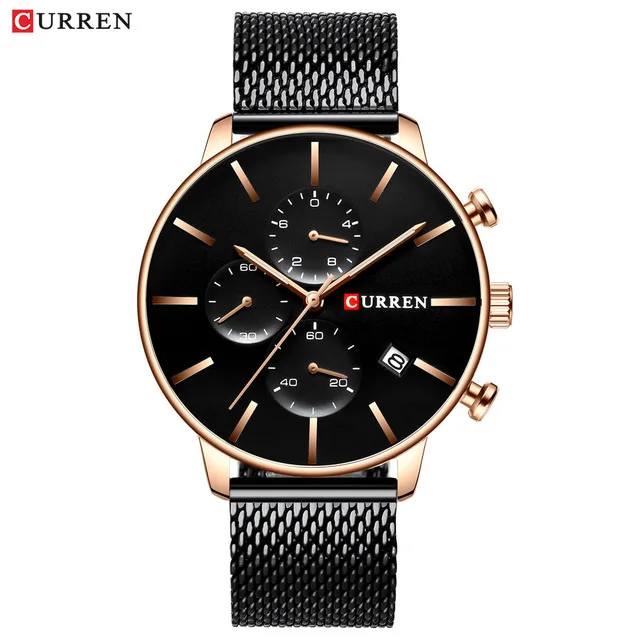black Новинка CURREN Топ Роскошный хронограф часы Мужские кварцевые наручные часы водонепроницаемые стальные механические часы мужские деловые модные брендовые часы - Цвет: black