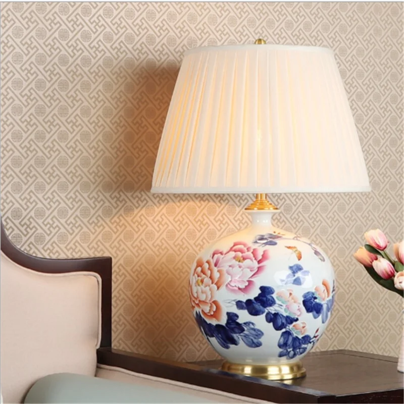 Chinese Classic Porcelain Flowers Table Lamp Bed Room Foyer Elegant Peony Ceramic Desk Reading Light 190168 | Лампы и освещение