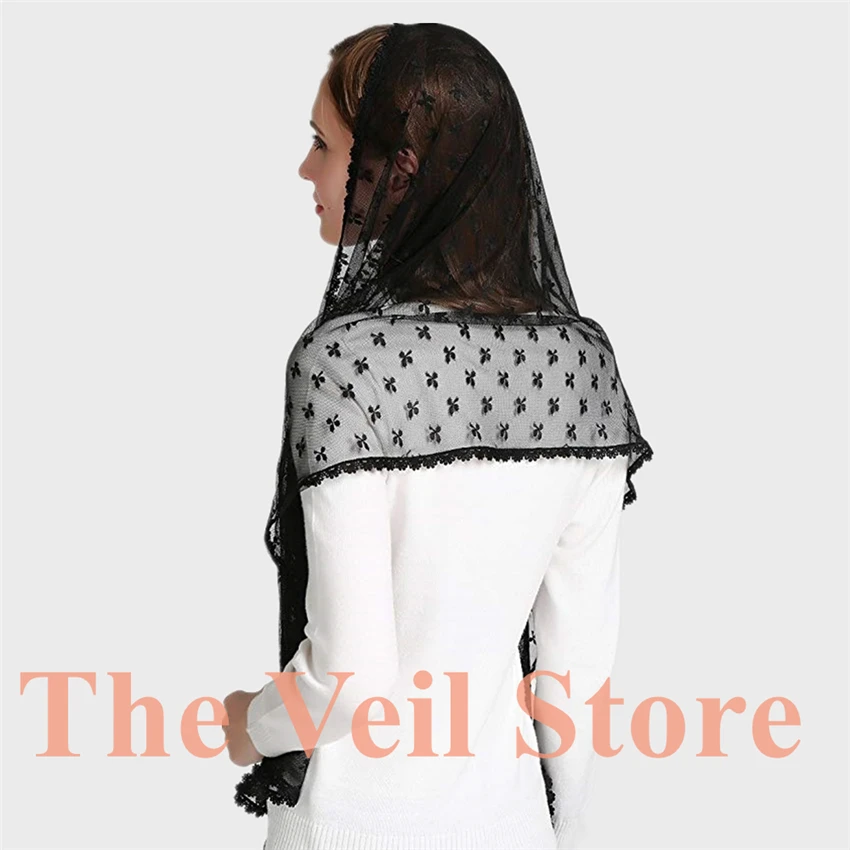 Женская прямоугольная Вуаль-мантилия черно-белая мягкая кружевная вуаль для