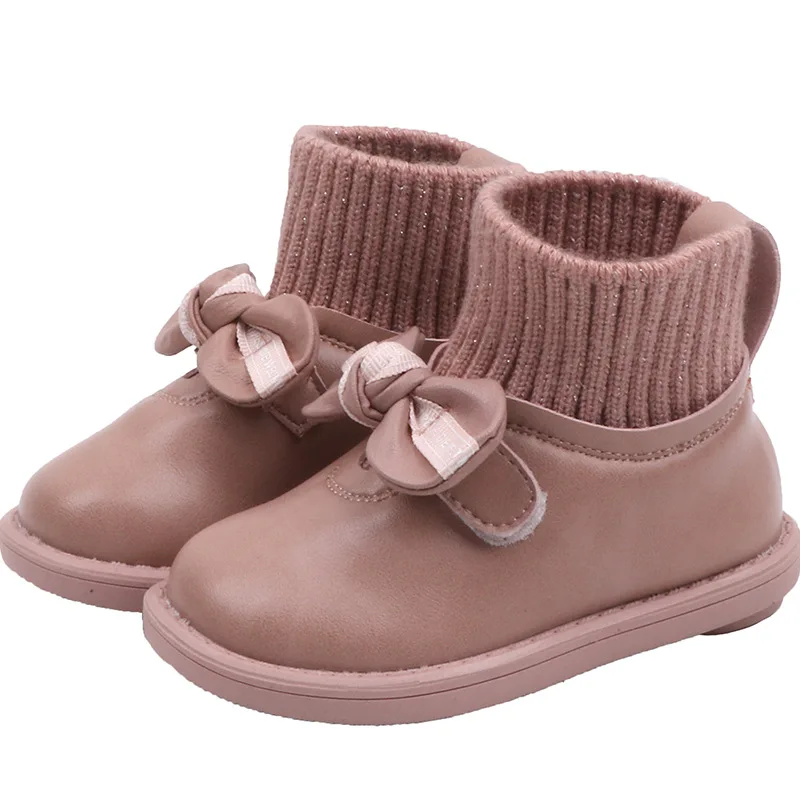 Осенне зимние повседневные короткие ботинки для девочек Вязаные носки принцессы
